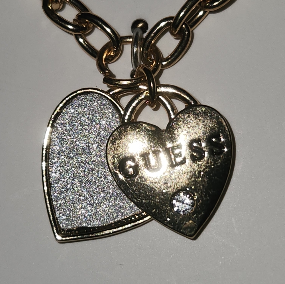Guess Golden Shimmering Heart Necklace & Earring 2 Pc. Set. - Picture 10 of 16